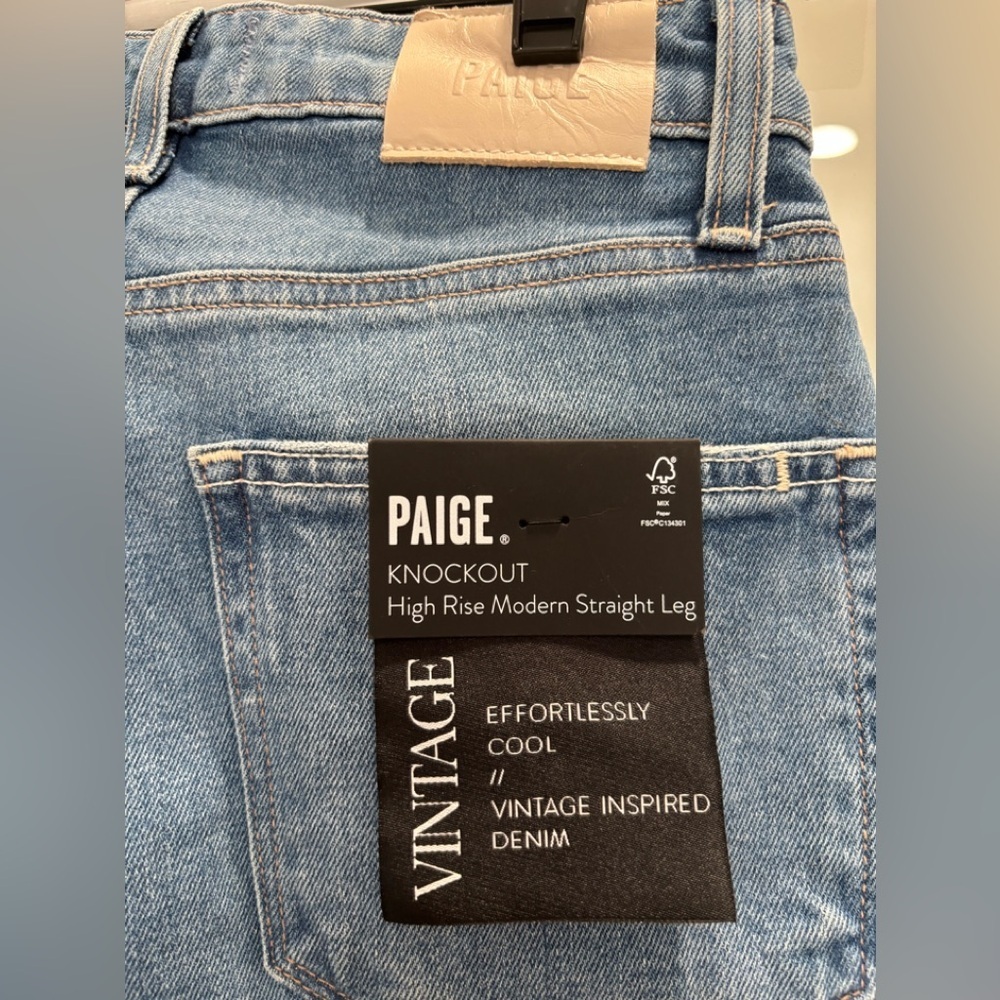 NWT PAIGE Knockout Mosaic Women's Straight Leg Blue Jeans - Picture 5 of 8